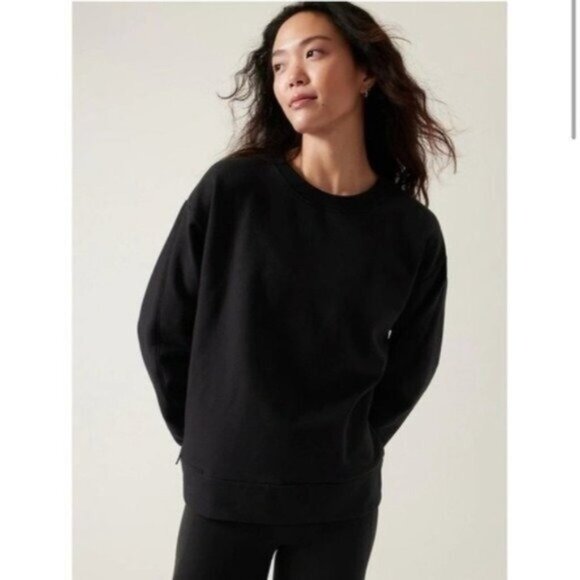Athleta Black Pullover Lightweight Retroplush Crewneck Sweater - Picture 1 of 4